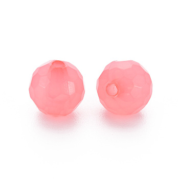 Transparent Acrylic Beads, Dyed, Faceted, Round, Salmon, 8x7.5mm, Hole: 1.6mm, about 1810pcs/500g