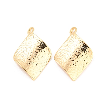 Rack Plating Brass Pendants, Textured, Rhombus Charm, Real 18K Gold Plated, 16.5x11.5x2mm, Hole: 1.2mm
