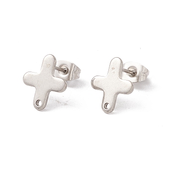 201 Stainless Steel Stud Earring Findings with Hole, 304 Stainless Steel Pins and Ear Nuts, Cross, Stainless Steel Color, 12x10.5mm, Hole: 1.2mm, Pin: 0.8mm