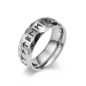 Viking Word Pattern 304 Stainless Steel Finger Rings for Men, Stainless Steel Color, US Size 10(19.8mm)