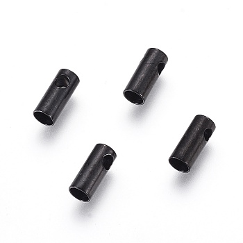304 Stainless Steel Cord Ends, End Caps, Column, Electrophoresis Black, 7.5x3mm, Hole: 1.2mm, Inner Diameter:2.5mm