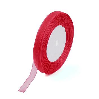 Organza Ribbon, Red, 3/8 inch(10mm), 50yards/roll(45.72m/roll), 10rolls/group, 500yards/group(457.2m/group)