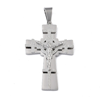 304 Stainless Steel Pendants, Jesus Crucifix Charm, Stainless Steel Color, 42x28x5.5mm, Hole: 7x4mm