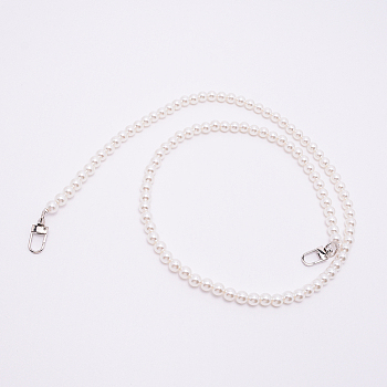 White Acrylic Round Beads Bag Handles, with Zinc Alloy Swivel Clasps and Steel Wire, for Bag Replacement Accessories, Platinum, 100cm
