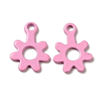 Spray Painted 201 Stainless Steel Charms, Flower Charms, Pearl Pink, 11x8.5x1mm, Hole: 1.2mm