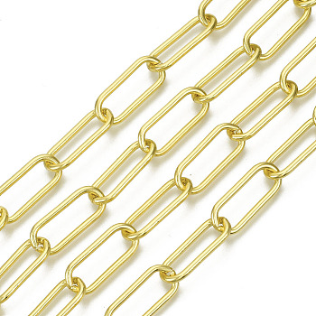 Unwelded Iron Paperclip Chains, Drawn Elongated Cable Chains, with Spool, Golden, 24.4x10x2mm, about 32.8 Feet(10m)/roll