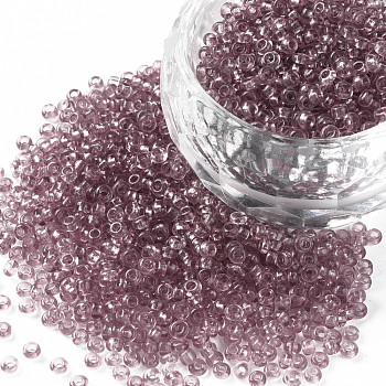 12/0 Grade A Round Glass Seed Beads, Transparent Colours, Rosy Brown, 12/0, 2x1.5mm, Hole: 0.8mm, about 30000pcs/bag