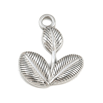 304 Stainless Steel Pendants, Leaf Charms, Stainless Steel Color, 22.5x19x2.5mm, Hole: 2.5mm