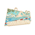 Sports Alloy Enamel Pendants, Golden, Swimming, 21.5x31.5x1.5mm, Hole: 2mm(ENAM-I074-01G-03)
