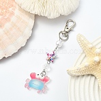 ABS Plastic Imitation Pearl & Synthetic Turquoise & Resin Pendant Decorations, with Alloy Swivel Lobster Claw Clasps, Platinum, Crab, 100mm(HJEW-YW00313-03)