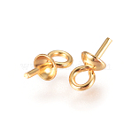 304 Stainless Steel Cup Pearl Peg Bails Pin Pendants, For Half Drilled Beads, Real 18K Gold Plated, 6x3mm, Hole: 1.5mm, Pin: 0.7mm(STAS-F227-50-G)