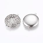 Tarnish Resistant 316 Stainless Steel Diffuser Locket Pendants, Photo Frame Charms for Necklaces, Flat Round, Stainless Steel Color, 32x27x7mm, Hole: 1.8mm, inner size: 19mm(STAS-G146-15P)