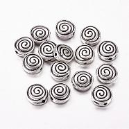 Tibetan Style Alloy Beads, Lead Free and Cadmium Free, Flat Round, Antique Silver, 8x8x4mm, Hole: 1mm(X-LF10741Y-NF)