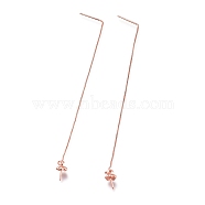 Brass Stud Earring Findings, Ear Thread, with Box Chains and Pinch Bail, for Half Drilled Bead, Rose Gold, 109mm, Pin: 0.8mm(KK-O130-02RG)