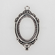Vintage Tibetan Style Alloy Pendant Cabochon Bezel Settings, Cadmium Free & Lead Free, Antique Silver, Oval Tray: 18x25mm, 42x23x2mm, Hole: 3mm(X-TIBEP-O006-35AS)