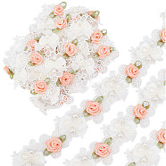 3 Yards Embroidery Flower Polyester Lace Trim, with Imitation Pearl Beads, for Sewing Decoration Craft, White, 1-3/8 inch(35mm)(OCOR-GF0002-54)