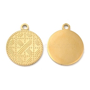 Ion Plating(IP) 316L Surgical Stainless Steel Pendants, Laser Cut, Flat Round Charm, Real 18K Gold Plated, 17.5x15x1mm, Hole: 1.8mm(STAS-D078-26G)