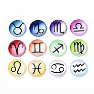 Glass Cabochons, Half Round with 12 Constellations, Mixed Color, 12 Constellations, 25x7~8mm, 12pcs/set(GGLA-N043-002)