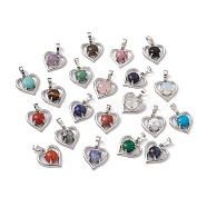 Natural & Synthetic Mixed Gemstone Pendants, Heart Charms, with Platinum Tone Brass Findings, Cadmium Free & Nickel Free & Lead Free, Mixed Dyed and Undyed, 21.5x19.5x7.5~8mm, Hole: 7.5x5mm(G-P484-04P)