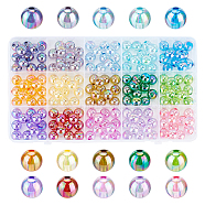 Elite 180Pcs 15 Colors Transparent Acrylic Beads, AB Color Plated, Round, Mixed Color, 10x9mm, Hole: 2mm, about 12pcs/color(MACR-PH0001-58)