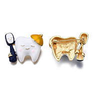 Tooth Enamel Pin, Medical Theme Alloy Badge for Backpack Clothes, Nickel Free & Lead Free, Light Gold, White, 30x38mm, Pin: 0.7mm(JEWB-N007-142)
