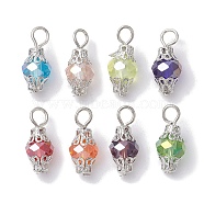 Electroplate Glass Pendants, with Iron Loop, Lantern Charms, Platinum, 18x8.5mm, Hole: 3x3.4mm, 8pcs/set(PALLOY-JF02642-04)