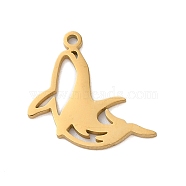 304 Stainless Steel Charms, Laser Cut, Dolphin Charm, Real 18K Gold Plated, 16x11x1mm, Hole: 1.2mm(STAS-S138-01G-01)