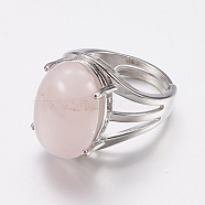 Natural Rose Quartz Wide Band Finger Rings, with Alloy Ring Findings, Oval, 18mm(RJEW-K224-A12)
