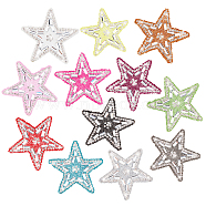 Elite 12Pcs 12 Colors Star Glitter Hotfix Rhinestone, with Seed Beads & Crystal Resin Rhinestone, Hot Melt Adhesive on the Back, Mixed Color, 55x55x2mm, 1pc/color(DIY-PH0006-97)