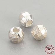 925 Sterling Silver Beads, Faceted, Round, Silver, 4x3mm, Hole: 1.5mm(STER-S002-13)