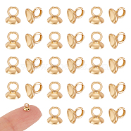 Unicraftale 100Pcs 304 Stainless Steel Bead Cap Pendant Bails, for Globe Glass Bubble Cover Pendant Making, Real 18K Gold Plated, 4x4mm, Hole: 2.5mm, 3.7mm inner diameter(STAS-UN0042-26B)