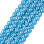 Natural White Jade Beads Strands, Imitation Aquamarine Color, Dyed, Round, Dark Cyan, 6mm, Hole: 1mm, about 65pcs/strand, 15.3 inch(X-G-G051-R1-6mm)
