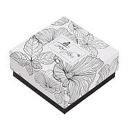 Flower Print Cardboard Paper Jewelry Storage Boxes, Gift Package Supplies, Square, White, 7.6x7.5x3.6cm(CON-P022-01C)