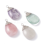 Natural Mixed Stone Pendants, with Platinum Eco-Friendly Copper Wire, Teardrop, 43x25x9mm, Hole: 3.6mm(PALLOY-JF01103)