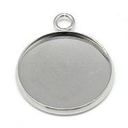 304 Stainless Steel Pendant Cabochon Settings, Plain Edge Bezel Cups, Flat Round, Stainless Steel Color, Tray: 16mm, 21.5x17.5x1.5mm, Hole: 2.5mm(STAS-T008-130)