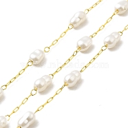 Ion Plating(IP) 316 Surgical Stainless Steel Paperclip Chains, Glass Pearl Gourd Beaded Chain, Soldered, with Spool, Real 18K Gold Plated, Link: 2.5x1.5x0.3mm, Gourd: 5~6x3~3.5mm(CHS-I019-09G)