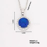 Shiny Brass Rhinestones Flower Pendant Necklace, Elegant and Fashionable Jewelry, Capri Blue, 15.75 inch(40cm)(HS0552-1)