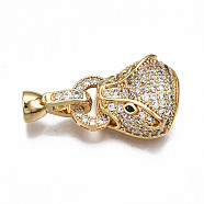 Brass Micro Pave Clear Cubic Zirconia Fold Over Clasps, Nickel Free, Leoparde Hand, Real 18K Gold Plated, 27mm long, Leoparde: 18x14x9mm, Hole: 7x3mm, Oval: 10.5x8.5x2mm, Clasps: 12x7x5.5mm, Hole: 3.5mm(KK-T063-108G-NF)