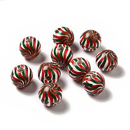 Christmas Theme Printed Natural Wooden Beads, Round with Vortex Pattern, Colorful, 16x14.5mm, Hole: 3.5mm(WOOD-L020-A07)