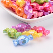 Plating Acrylic Beads, AB Color, Candy, Mixed Color, 24x10.5x10.5mm, Hole: 5mm, about 430pcs/bag(PPDL021Y)
