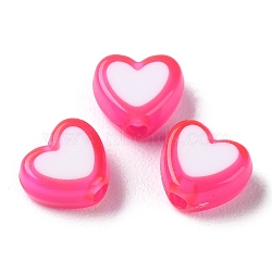 Heart Acrylic Beads, Bead in Bead, Deep Pink, 7x8x4mm, Hole: 1.8mm, about 2777pcs/500g(TACR-S117-04H)