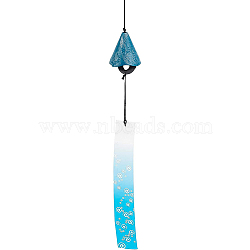 Iron Wind Chime, with Polyester Cord & Paper, Cone, Sky Blue, 430mm(HJEW-WH0028-26)