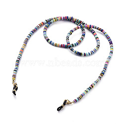 Eyeglasses Chains, Neck Strap for Eyeglasses, with Handmade Polymer Clay Heishi Beads, Alloy Lobster Claw Clasps and Rubber Loop Ends, Colorful, 29.13 inch(74cm)(X-AJEW-EH00064-02)