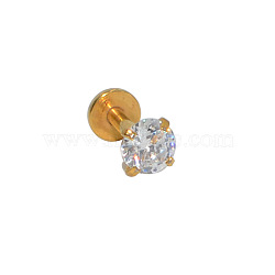 304 Stainless Steel Clear Cubic Zirconia Threadless Labrets For Women Men, Golden, 8x4mm, Pin: 1.2mm(WGF4990-12)