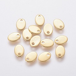 304 Stainless Steel Charms, Stamping Blank Tag, Oval, Real 18K Gold Plated, 7x5x0.9mm, Hole: 1mm(X-STAS-L234-065B-G)