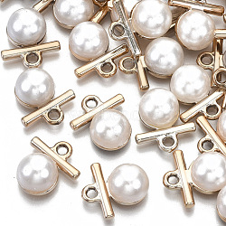 ABS Plastic Imitation Pearl Pendants, with UV Plating Acrylic Findings, Light Gold, Creamy White, 17x15x7mm, Hole: 2mm(OACR-N010-012)