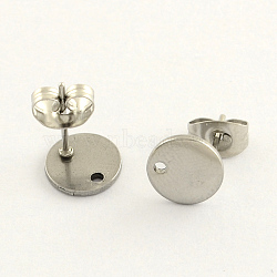 Non-Tarnish 304 Stainless Steel Stud Earring Findings, with Flat Plate and Ear Nuts, Flat Round, Stainless Steel Color, 8mm, Hole: 1.5mm, pin: 0.8mm(STAS-R063-35)