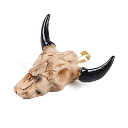 Resin Pendants, Cattle Head Shaped Charms with Brass Snap on Bails, Golden, 48x47x15mm, Hole: 5x8mm(RESI-E008-02G)