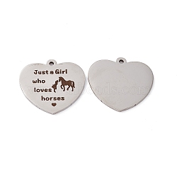 Non-Tarnish 201 Stainless Steel Pendants, Heart with Word Charm, Laser Cut, Stainless Steel Color, 22.5x24.5x1.5mm, Hole: 1.6mm(STAS-J401-DL013)