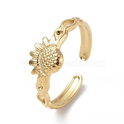 304 Stainless Steel Open Cuff Ring Finding, Ring Settings, Sunflower, Real 18K Gold Plated, US Size 7 1/4(17.5mm), Fit for 1mm(RJEW-C046-07G)